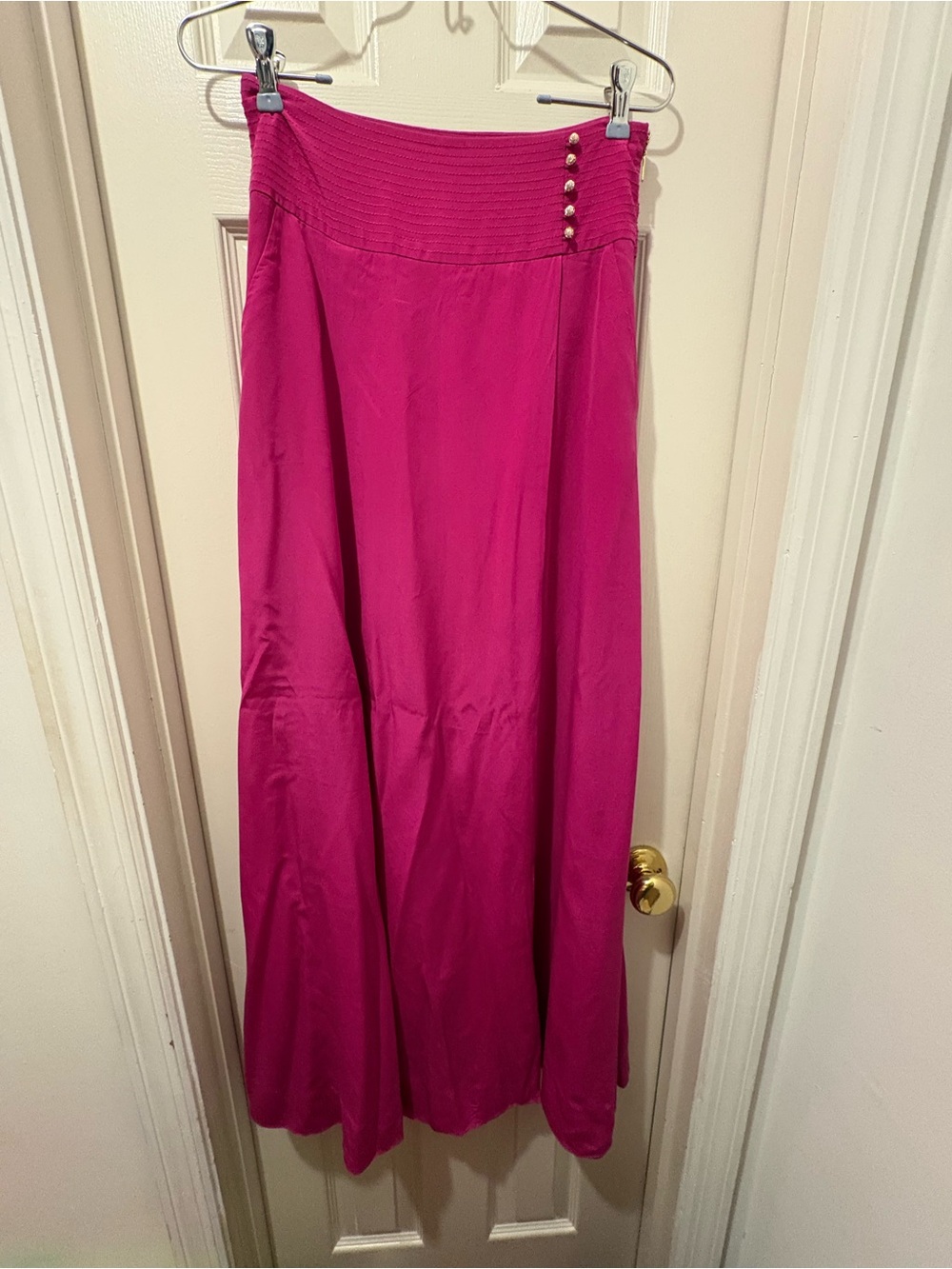 Tory Burch Women's Dark Pink Silk Maxi Skirt with fancy button detail & pockets